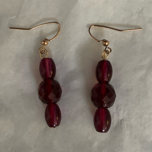 Raspberry glass and crystal beads hand crafted into stunning earrings. Dangle 2” - Picture 2 of 2